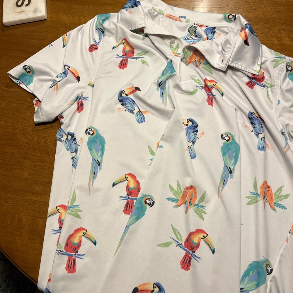 Chubbies White and Red Polo Shirt with Tropical Print